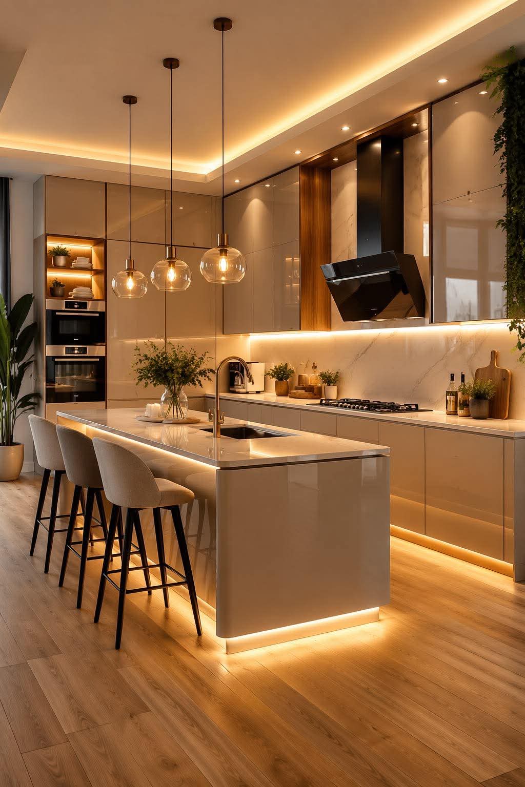 Illuminated island kitchen showcase